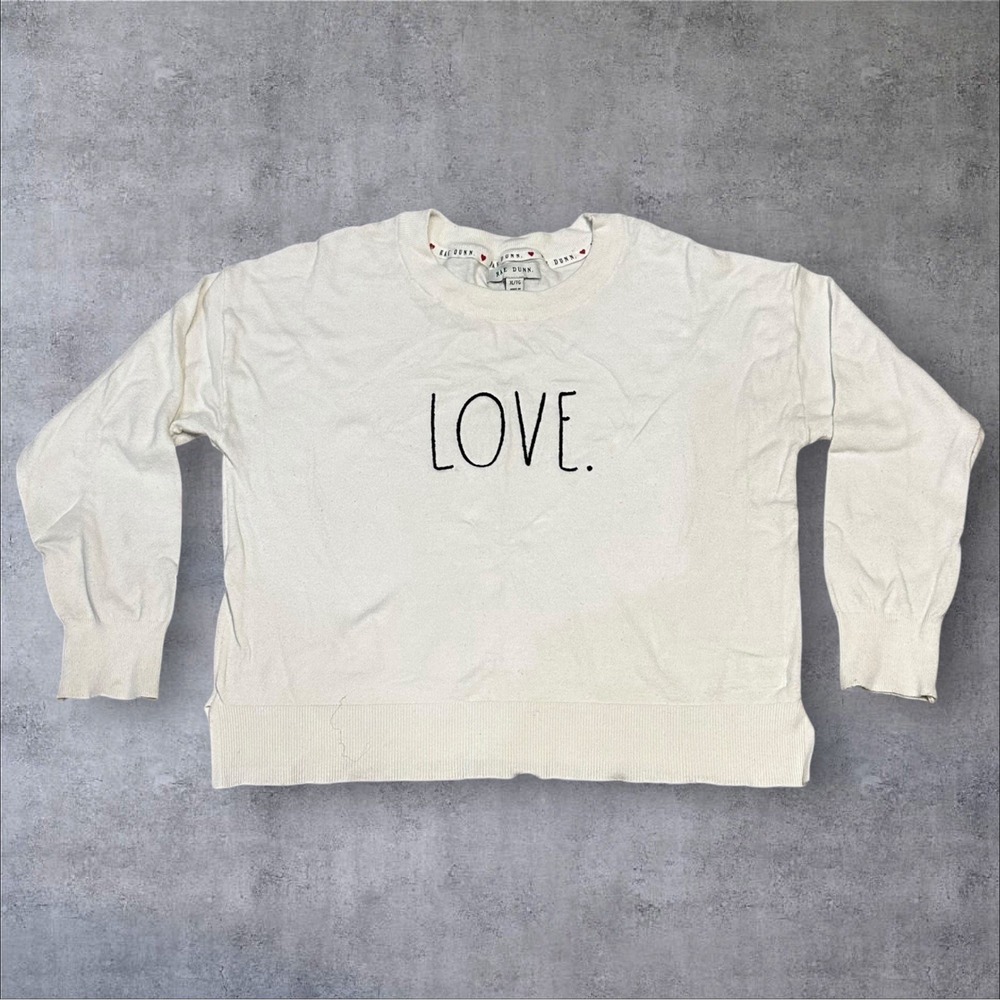 Rae‎ Dunn Sz XL Knit Sweater White Long Sleeve Stretchy LOVE. WH4837